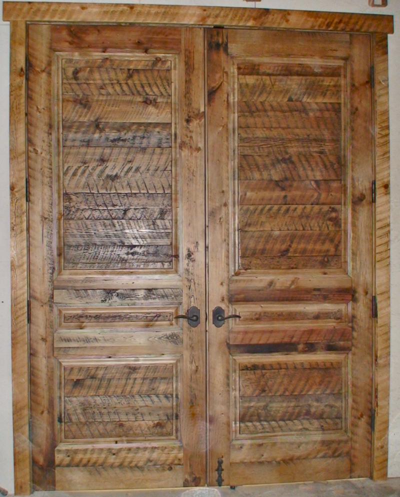 Custom design skim planed barn wood french doors.